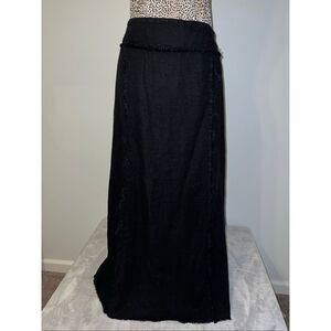 Women’s Black Linen Ruffled Seam Maxi Skirt MEDIUM